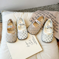 Summer Girl's Sandals Air Mesh Crystal Elastic Band Elegant Kids Flat Shoes Comfy Khkai Beige Round Toe Morden Children Shoe