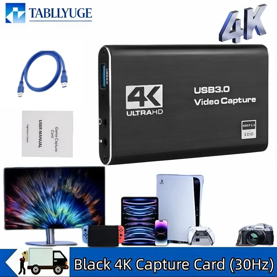 4K 3.0 Video Capture Card HDMI Compatible HD Video Recorder Suitable for Live Streaming Game Capture  and On-Site Shooting