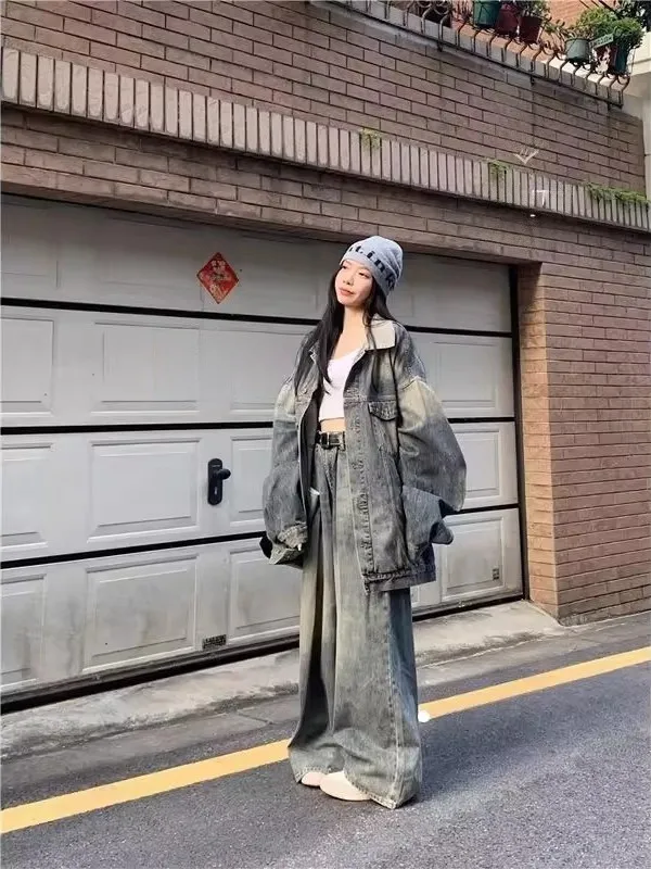 

Large Size 300 Pounds Washed American Street Style Denim Jacket Unisex Spring Autumn Versatile Workwear Jacket Top