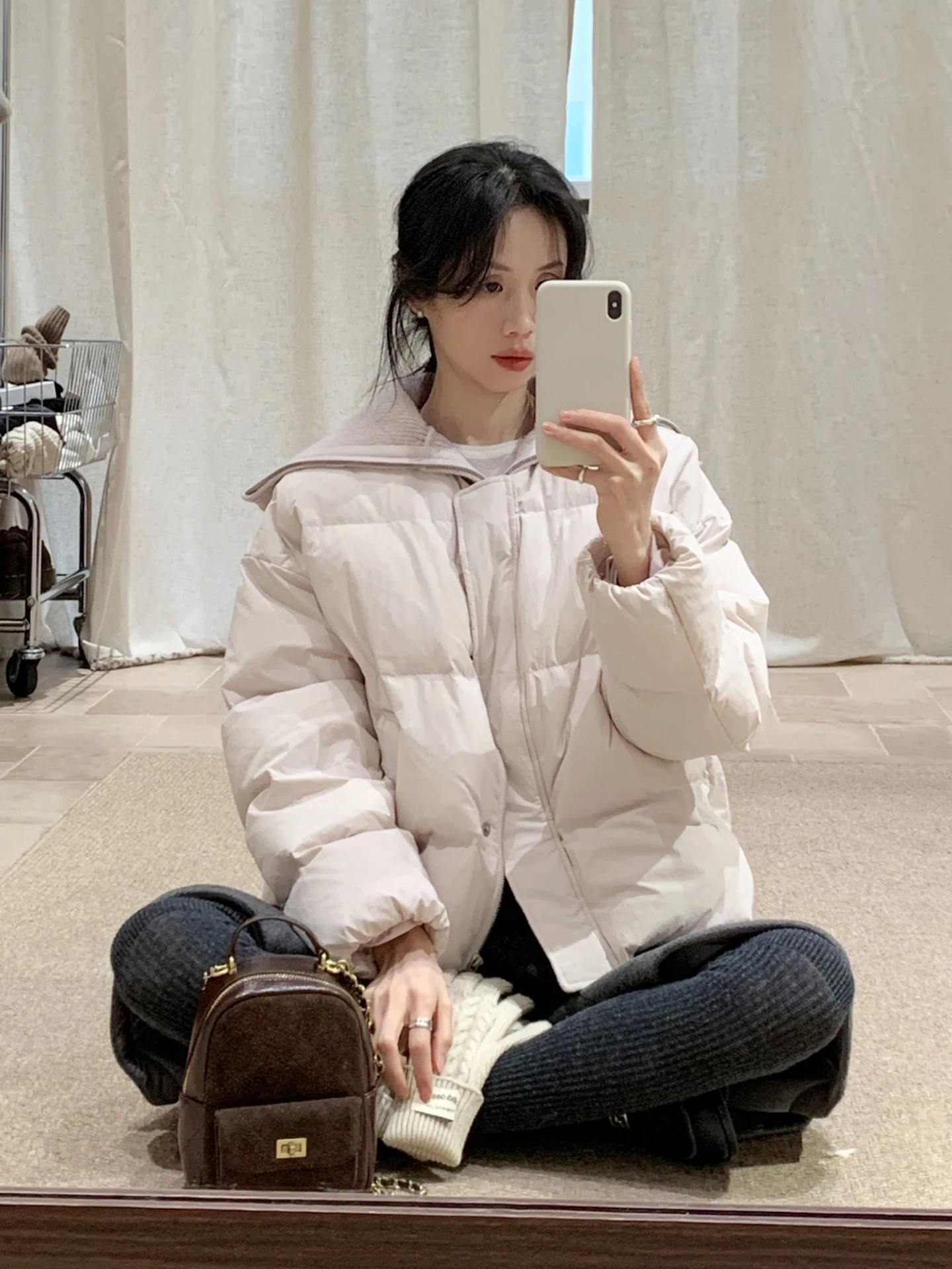 

Корейский женский розовый пуховый жилет и вязаный жилет-двойка с длинными рукавами и воротником, зимняя модная верхняя одежда, пуховик