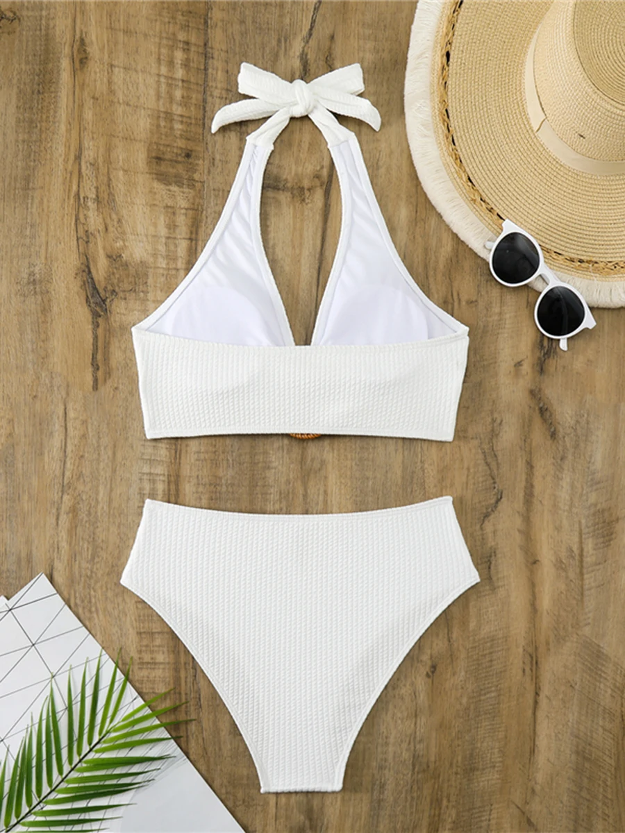 2025 Halter String เอวสูง 2 ชิ้นชุดว่ายน้ําบิกินี่ผู้หญิงชุดว่ายน้ําเซ็กซี่หญิง Bather ชุดว่ายน้ําว่ายน้ําชุดว่ายน้ํา Beachwear