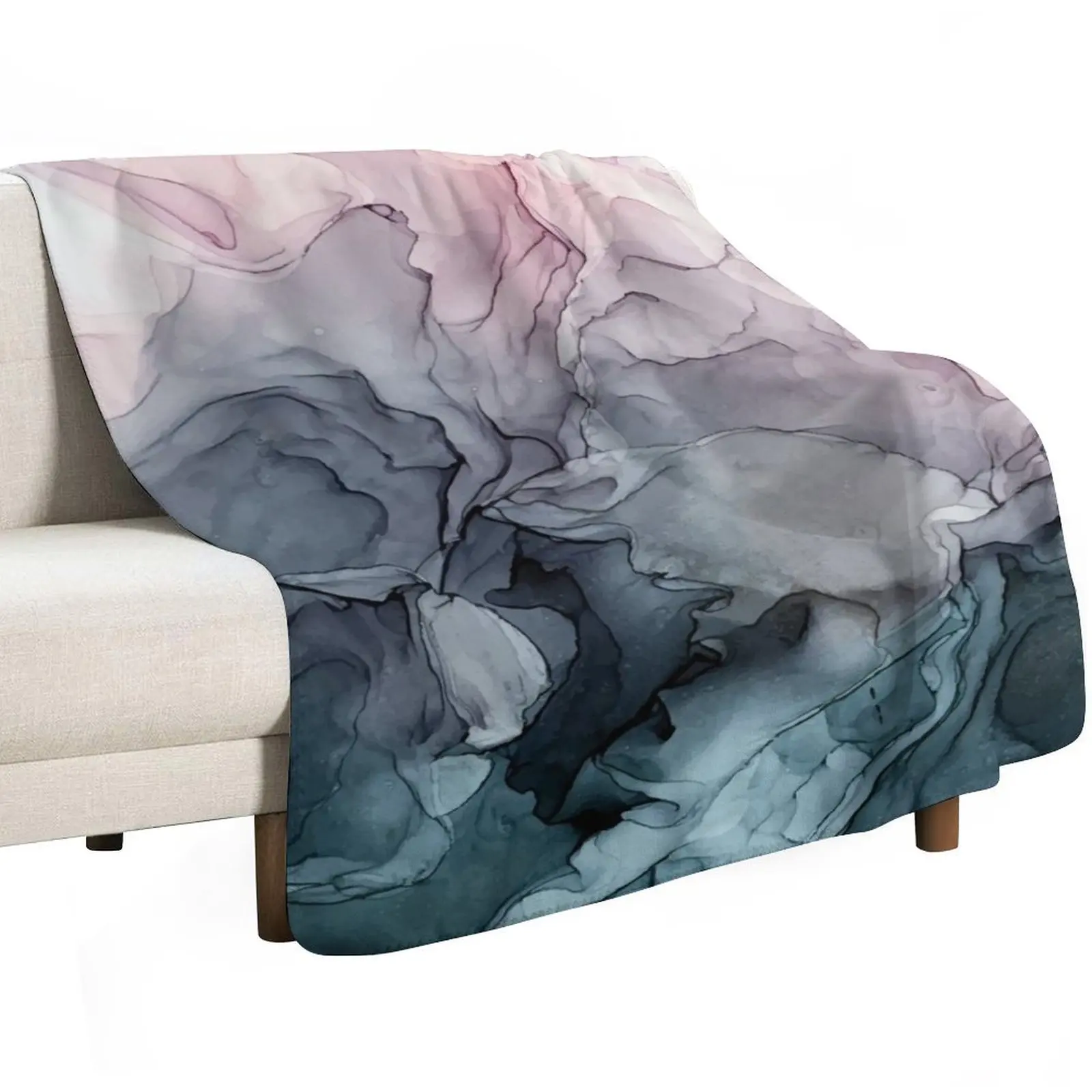 Blush and Payne's Grey Flowing Abstract Painting Throw Blanket Loose Comforter Stuffeds Flannel Blankets
