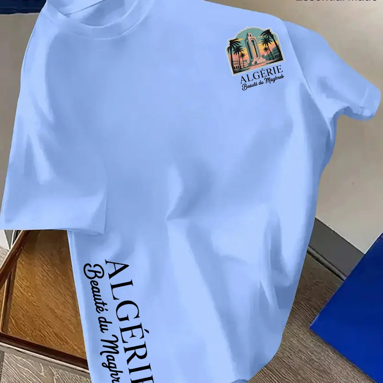 2026 Herren 100% Baumwolle Algerisches T-Shirt Einfaches Nordafrikanisches Stadtmuster Lässiger Rundhalsausschnitt Kurzarm Streetwear – Detail 5