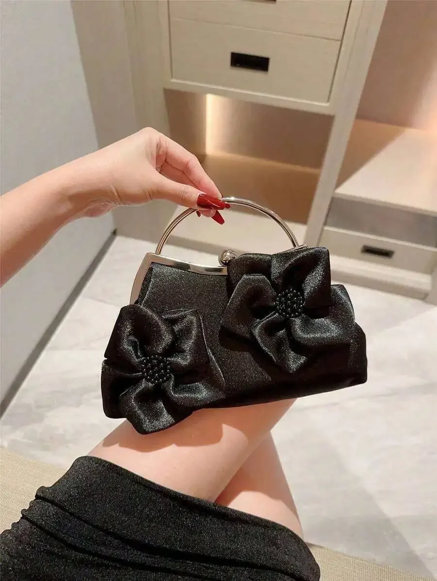 Vintage Floral Satin Clutch Bag For Formal Party Wedding Prom Evening