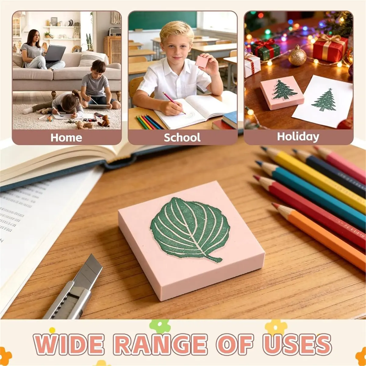 6Pack Block Pale Pink Rubber Stamp Carving Blocks Rubber Carved Brick Soft Rubber Linoleum Block for Craft Project B