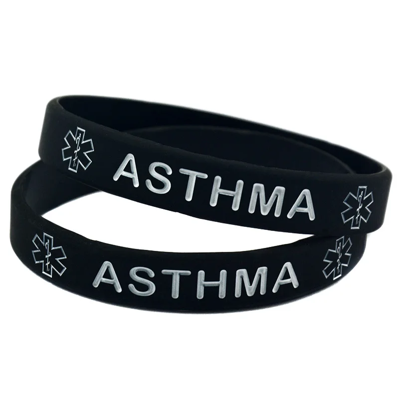 50 Stück Asthma-Notfall-Silikon-Armbänder, medizinische Gummiarmbänder, unisex, 6 Farben – Detail 7