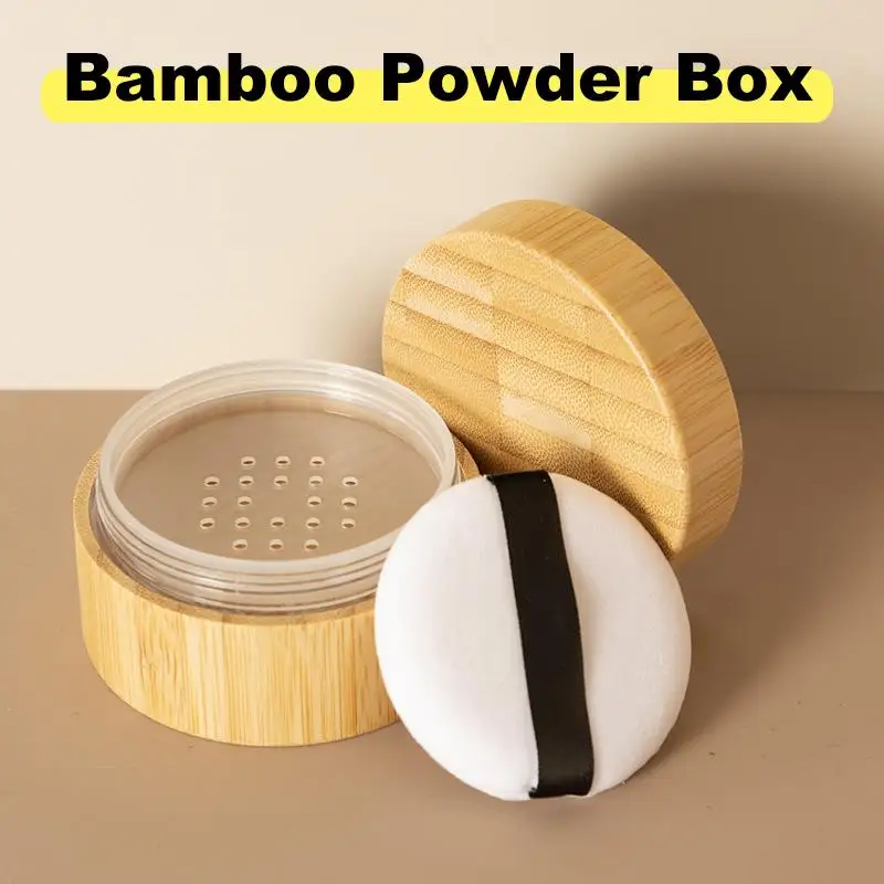 

30g Natural Bamboo Makeup Loose Powder Box With Puff 30ml Refillable Empty Bottle Loose Powder Container Cosmetics Holder Case