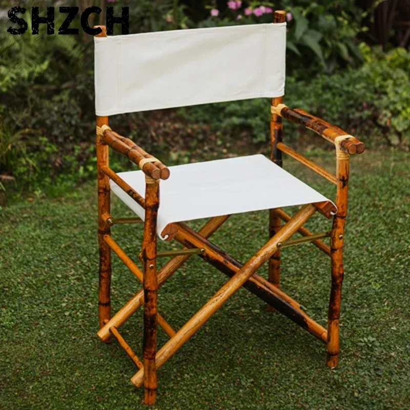 Portable Balcony Picnic Folding Stool Vintage Bamboo Back Chair Home Retro Rattan Garden Outdoor Furniture