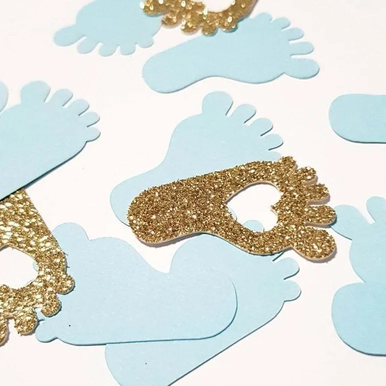 100pcs Footprint Baby Gender Revealing Confetti Welcome Baby Boys Girls Throwing Paper Scraps Desktop DIY Decoration Babyshower