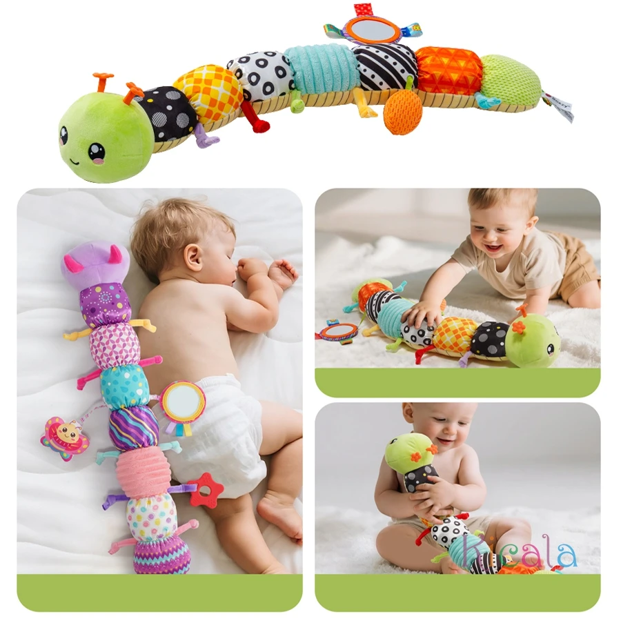 Baby Musical Caterpillar Plush Toy with Crinkles Rattles Sensory Learning Toy for 0+ Months Infants Newborn Boys Girls Gifts