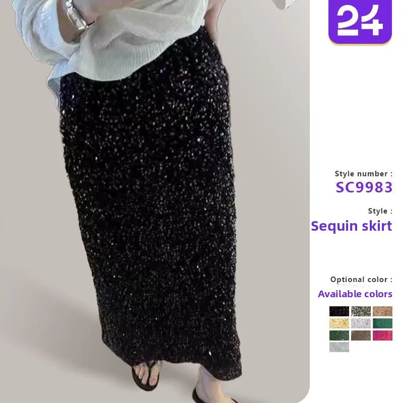 

Женская приталенная юбка миди с пайетками и высокой талией, эластичная, прямого кроя, зимняя, модная, премиум-класса, модель 206