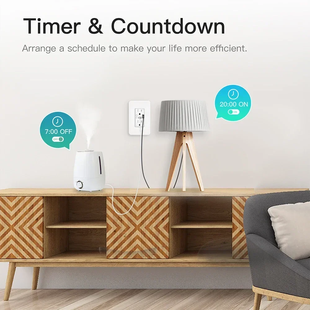 Prises d'alimentation murales WiFi, adaptateur USB Type-C, interrupteur de prise intelligent multifonctionnel, télécommande Tuya, Alexa, Google Home, US