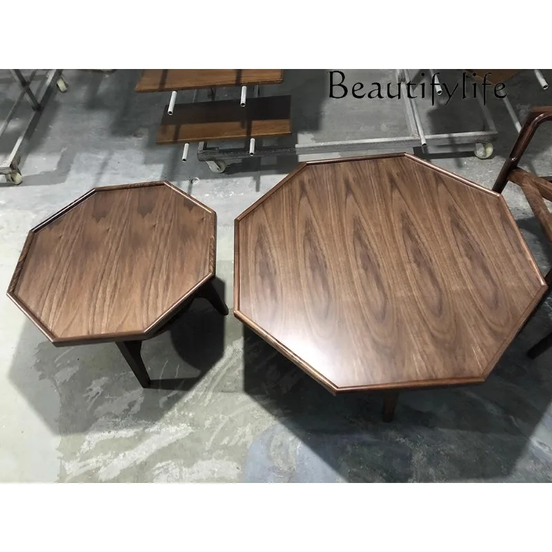 

Italian modern minimalist high-end black walnut hexagonal coffee table villa large apartment coffee table