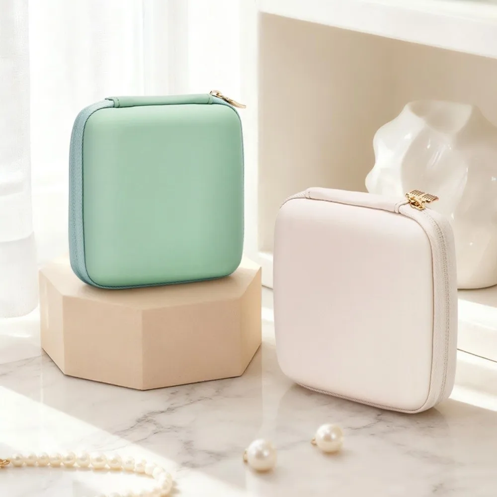 

Leather Trinkets Storage Organizer Dustproof Solid Color Portable Jewelry Organizer Simple Large Capacity Jewelry Display Box