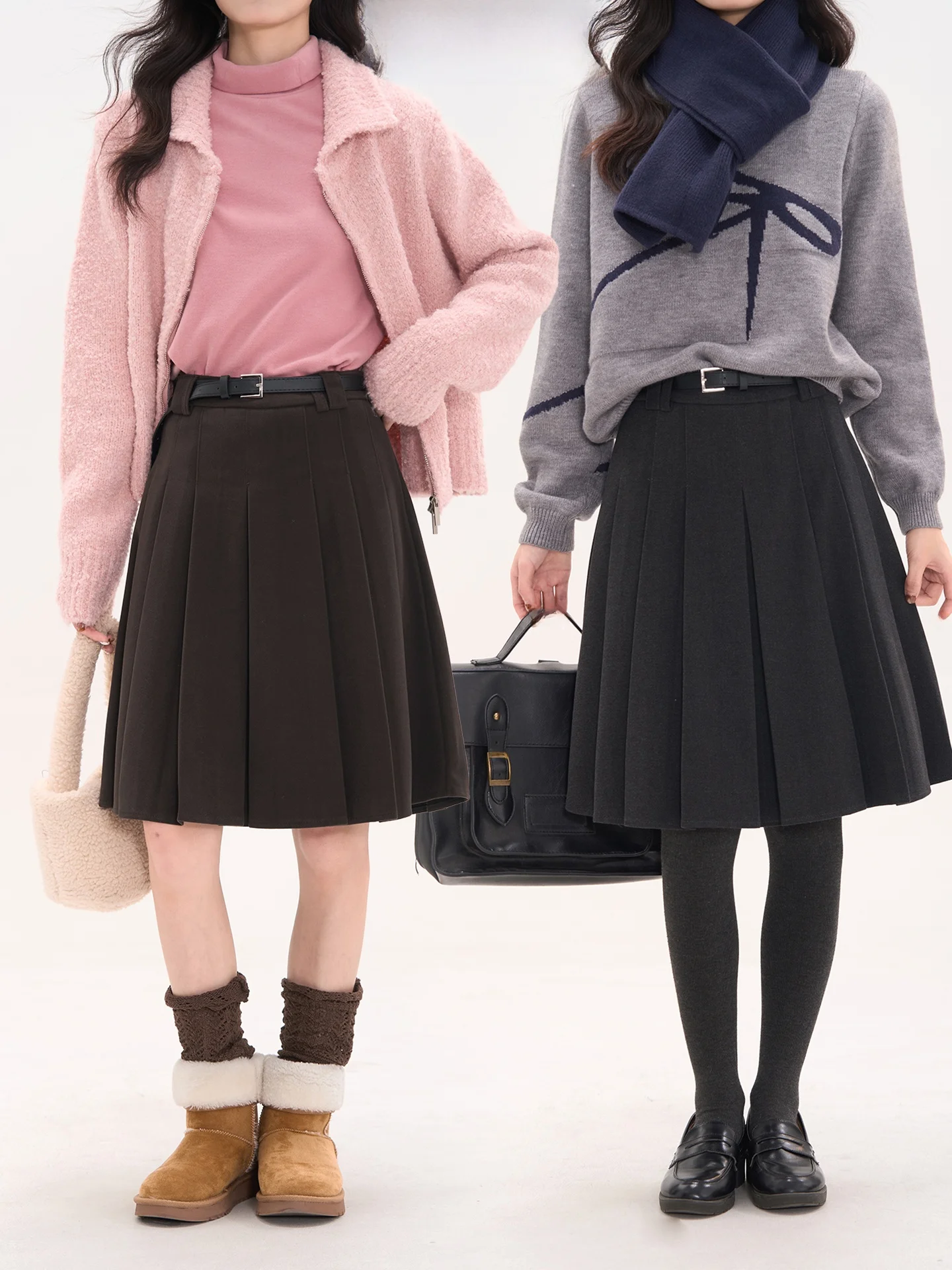 

Простая юбка А-силуэта с высокой талией из шерстяной ткани в клетку с плиссировкой для женщин, осенне-зимняя повседневная одежда от Heme