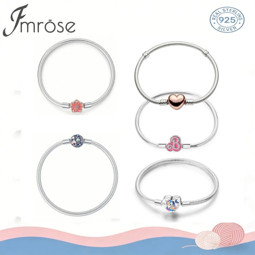 Nuovo Bracciale Originale 2026 con Cuore e Fiore Rosa in Argento Sterling 925, Compatibile con Charm Beads Marca Fmrose, Gioielli Moda Donna