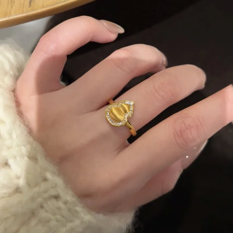 Ancient wind drawing process drawing process calabash ring 9999gold