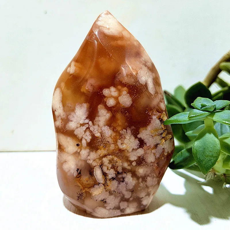 

Natural Stone Sakura Agate Flame Gemstone Wicca Chakra Reiki Healing Feng Shui Crystal Room Decoration