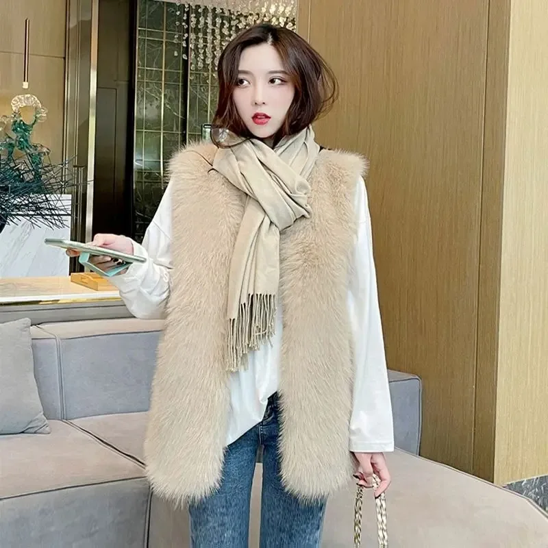 2024 Women Winter Sleeveless Loose-fitting Vest Mid-length Jackets Coat Fashion Faux Fur Women Ladies Outerwear Waistcoat N50