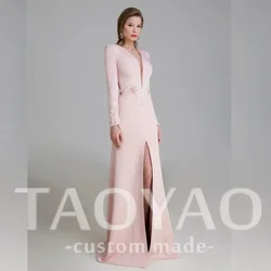 Customized V-Neck Simple Evening Dress Party Dresses Mermaid Pink Applique Wedding Guest Gowns Bespoke Occasion Gown Long Dress