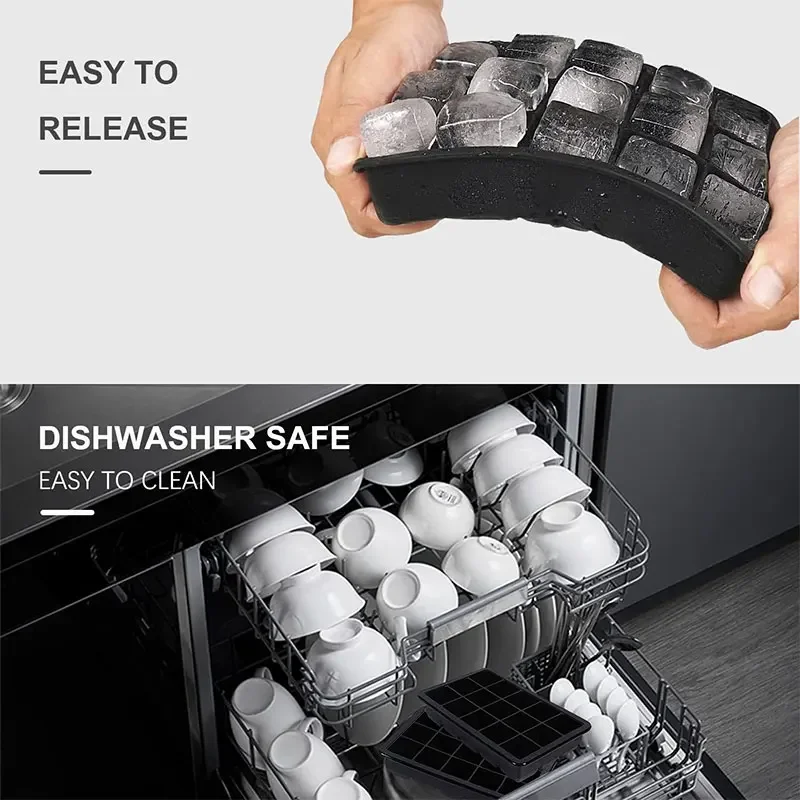 6/15 Grid Big Square Ice Cube Trays Flexible Silicone Ice Cube Molds with Lid Stackable Ice Cube Maker for Freezer Containers