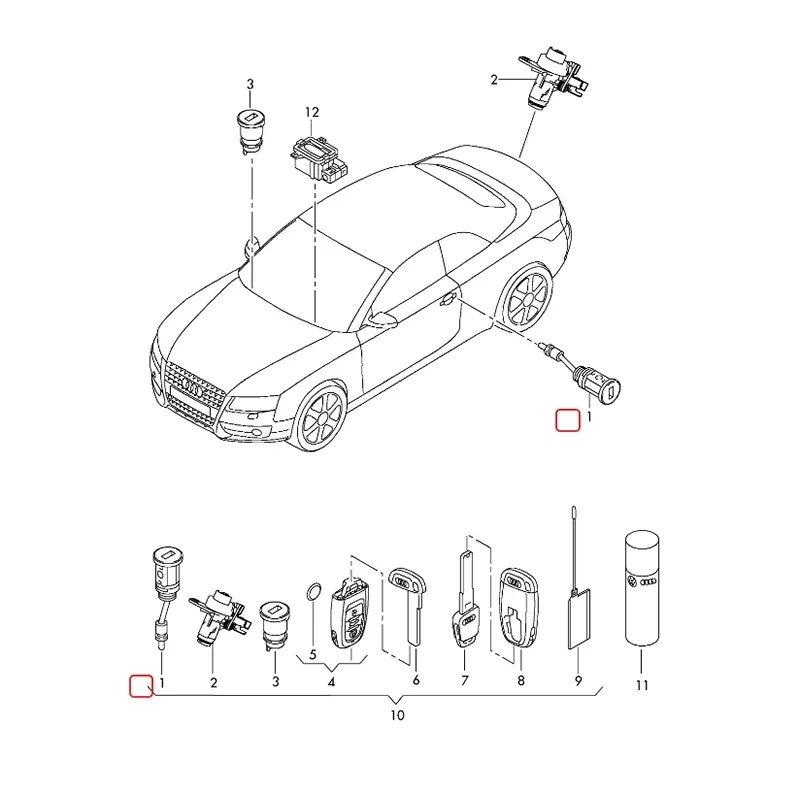 Left Door Cylinder Lock 107837167BF 8T1837167 for Audi A5 S5 RS5 A4 S4 RS4 A4L 107 837 167 BF 8T1 837 167