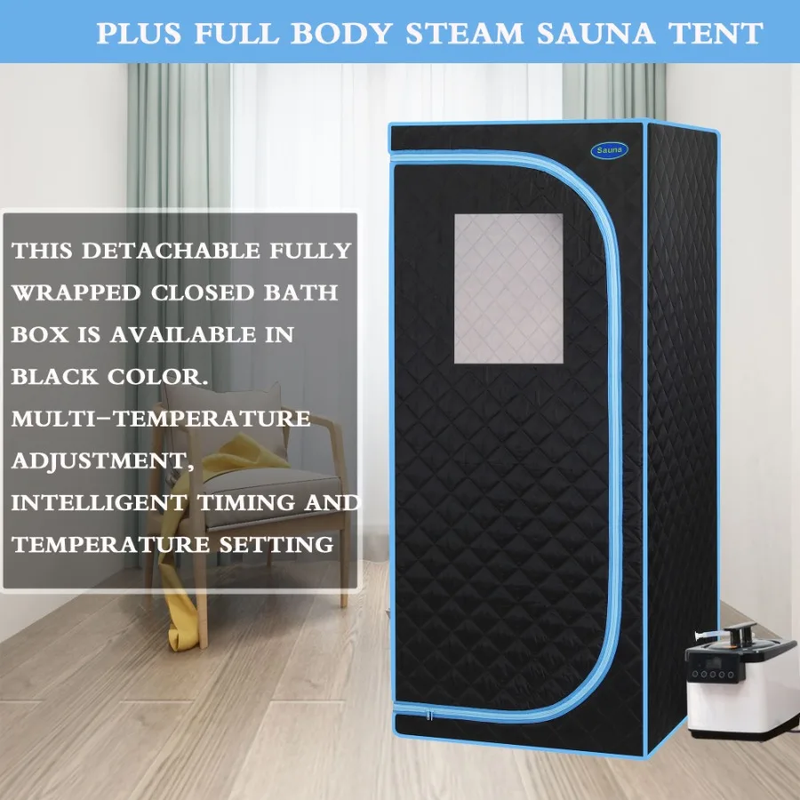 Portable Plus Type Full Size Steam Sauna tent. Spa Detox Therapy and Relaxation at home.Larger Space Stainless Steel Pipes Conn