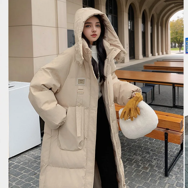 Autumn Winter New Solid Warm Women Long Parkas Fashion Simple Hooded Zipper Pockets Casual Loose Straight Parkas Coats Female