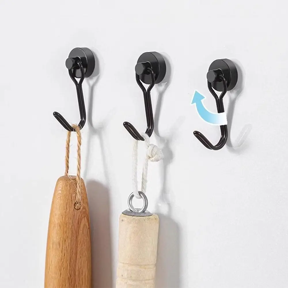 2pcs New No Drill Magnetic Hook Heavy Duty 360° Rotating Fridge Magnet Hook Black/White Kitchen Organizer Hangers Home