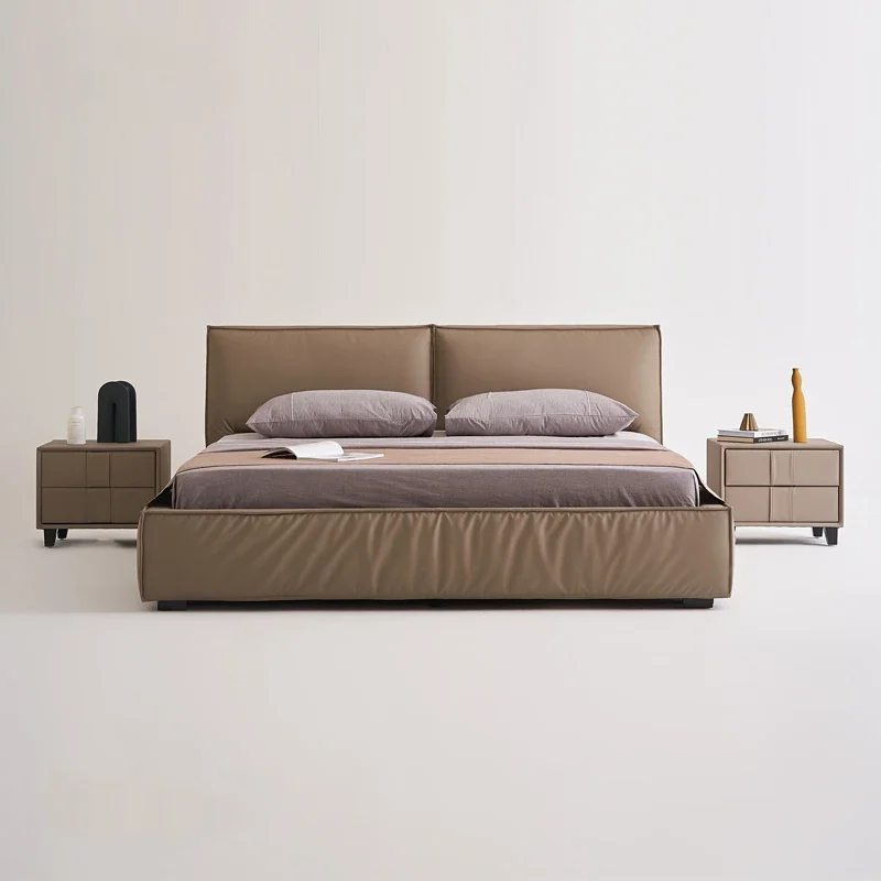 

Luxury Italian Beds Upholstered Bed Frame With Headboard Modular Luxurious Leather Bedroom Bed King/ Queen Size