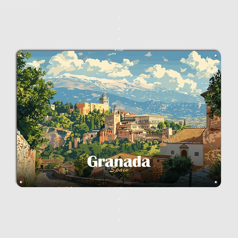 Granada, Spain Vintage Scenery Travel Poster Metal Tin Sign Indoor Outdoor Home Decor Bar Custom Posters Wall Room Decorations