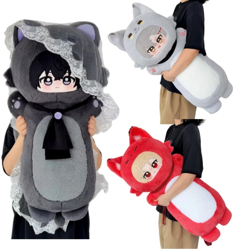 Ultra Soft Huggable Nightfall Ghost Red Glove Wild Wolf Plush Long Pillow Fluffy Cuddly Stuffed Toy For Cozy Cuddle Gift
