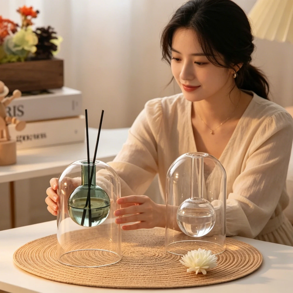 Minimalist Coloful Double Layered Glass Vase Aromatherapy Diffuser Bottle Fragrance Essential Oil Container Home Decoration