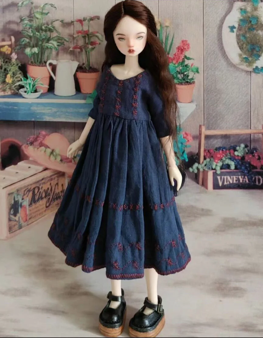 1 шт. Blythe Ретро стиль синее вышитое платье 1/6 30 см (подходит для Pullip,Ob22/24/26, Licca)