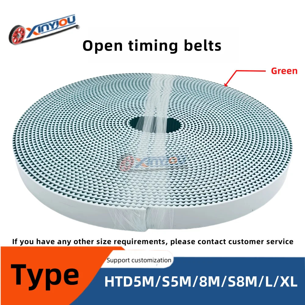 

1meter HTD5M/S5M/8MS8M/L/XLgreen PU Open Timing Belt with Steel Core beltWidth10/15/20/25/30/40/50mm