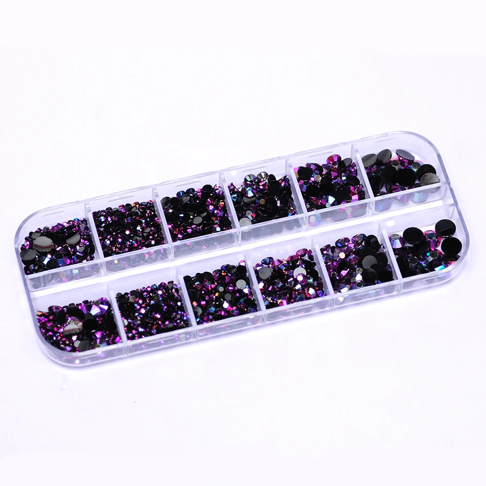 Nail Art Flat Back Black Crystal Beads Multi-Size Resin Rhinestones Lncludes Pick-Up Tweezer & Picking Pen For DIY Crafts