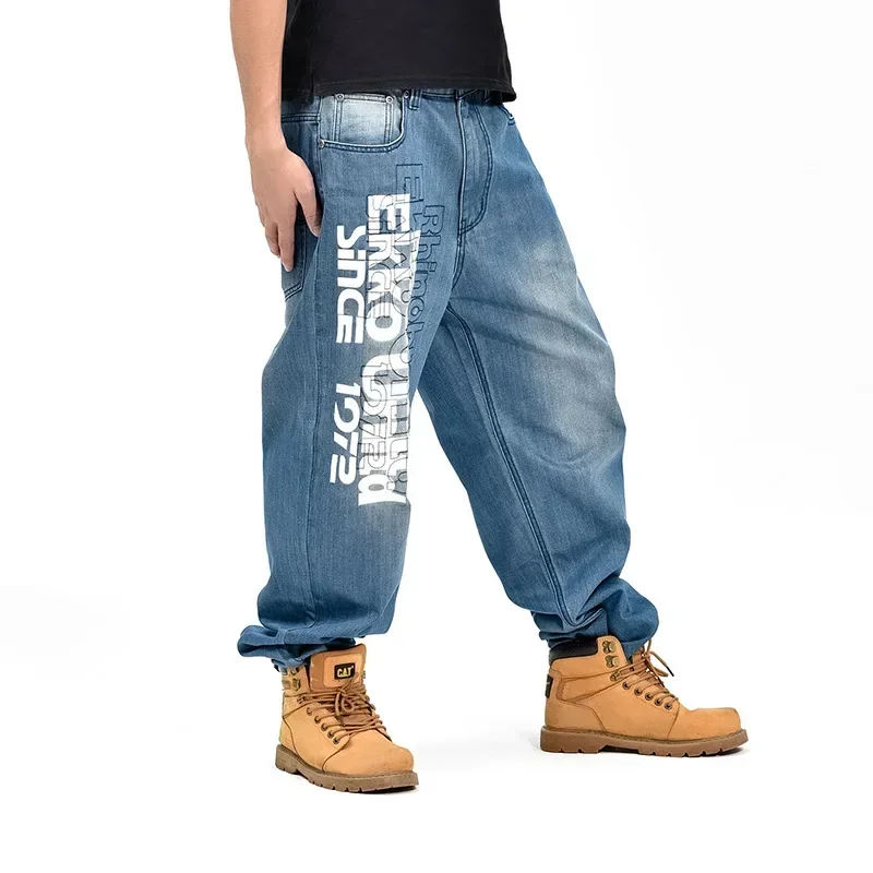 Baggy Jeans Men Hip Hop Streetwear Skateboarder Denim Pants Loose Fit Plus Size High Waist Trousers Letter Printing Denims