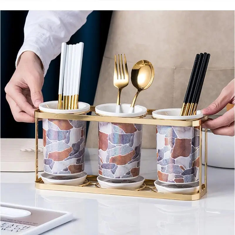 

Rock Pattern Ceramic Chopstick Holder Home Tableware Storage Box Shelf Chopsticks Basket Drain Rack Bottle Organizer