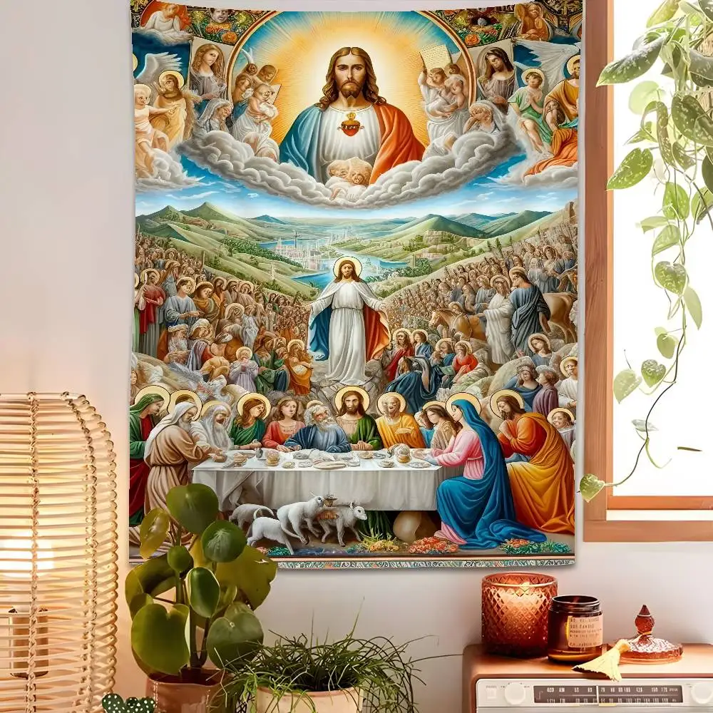 

Christian Jesus Christianity Tapestry Bedroom Living Bar Garden Outdoor Microfiber Festival Decoration Background Art Banner