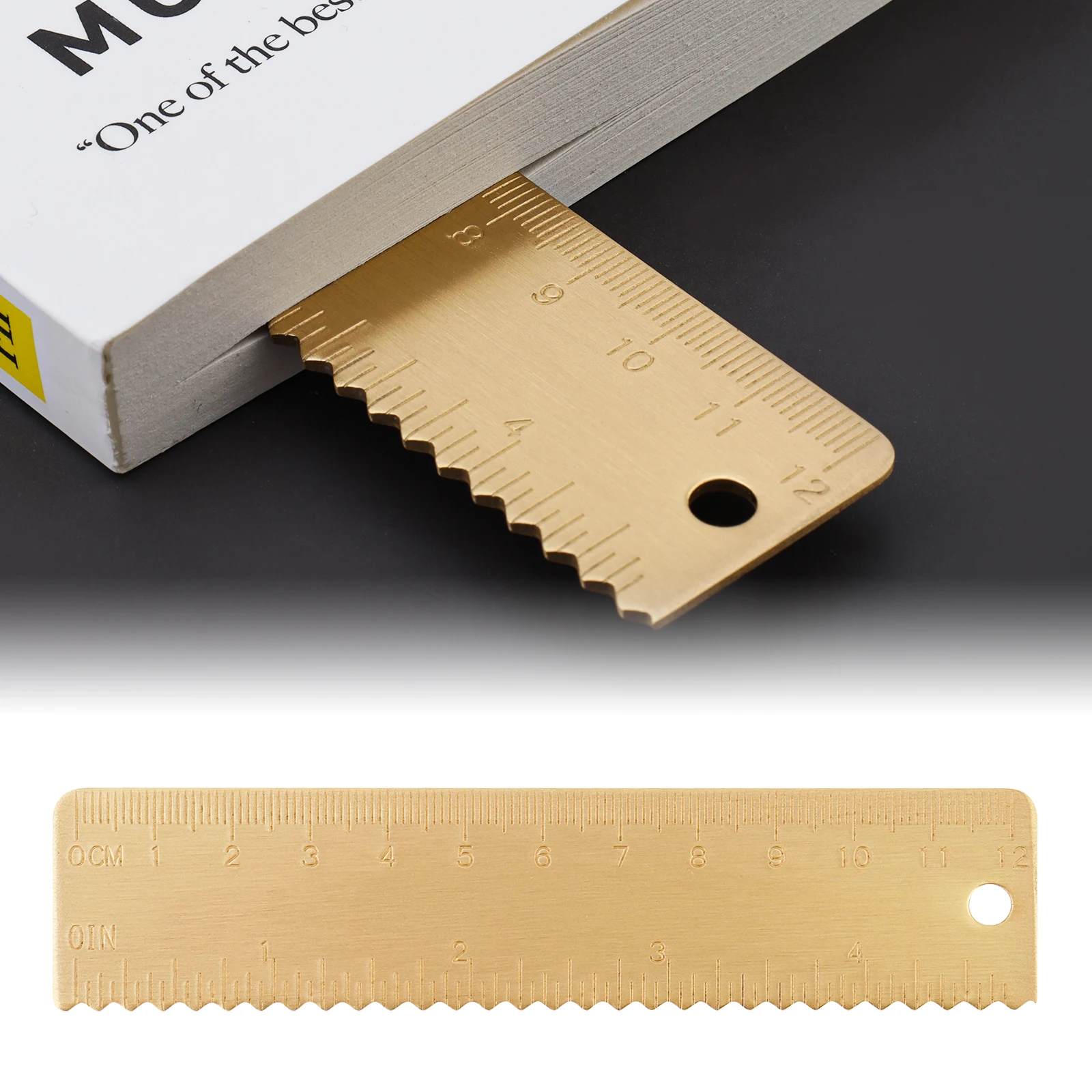 Mini 12cm / 4inch Wave Edge Brass Ruler for Bookmark / Line Drawing, Handy Straight Ruler Measuring Tools