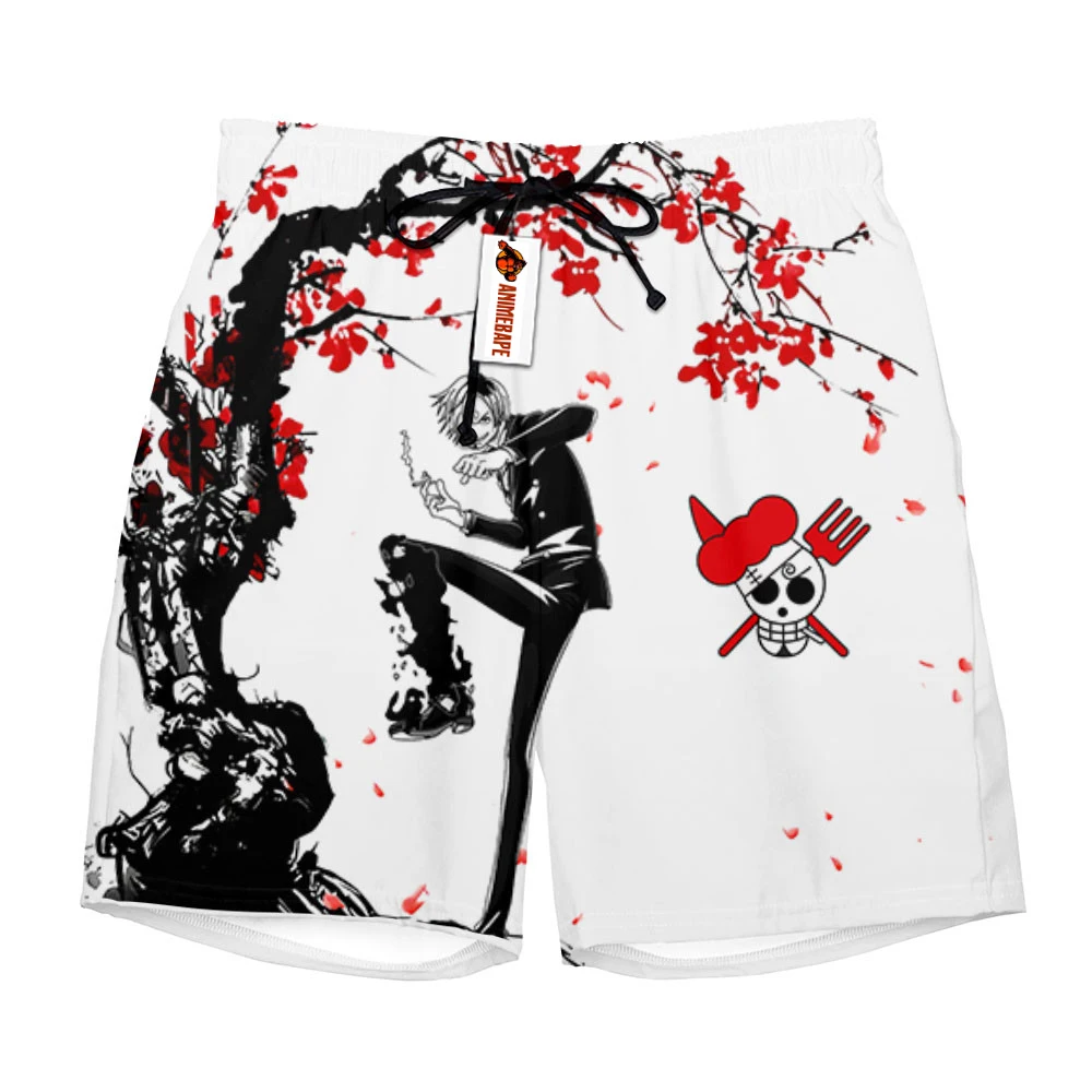 

2026 New Summer Japanese Anime One Piece Sanji Cherry Blossom Print Quick Dry Shorts Men Streetwear Gym Training Athletic Shorts