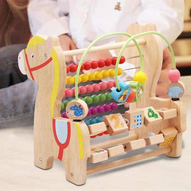 

Toddler Bead Maze Toy Colorful Abacus Wooden Montessori Educational Toy Counting Learning High Chair Roller Coaster Playing Toys