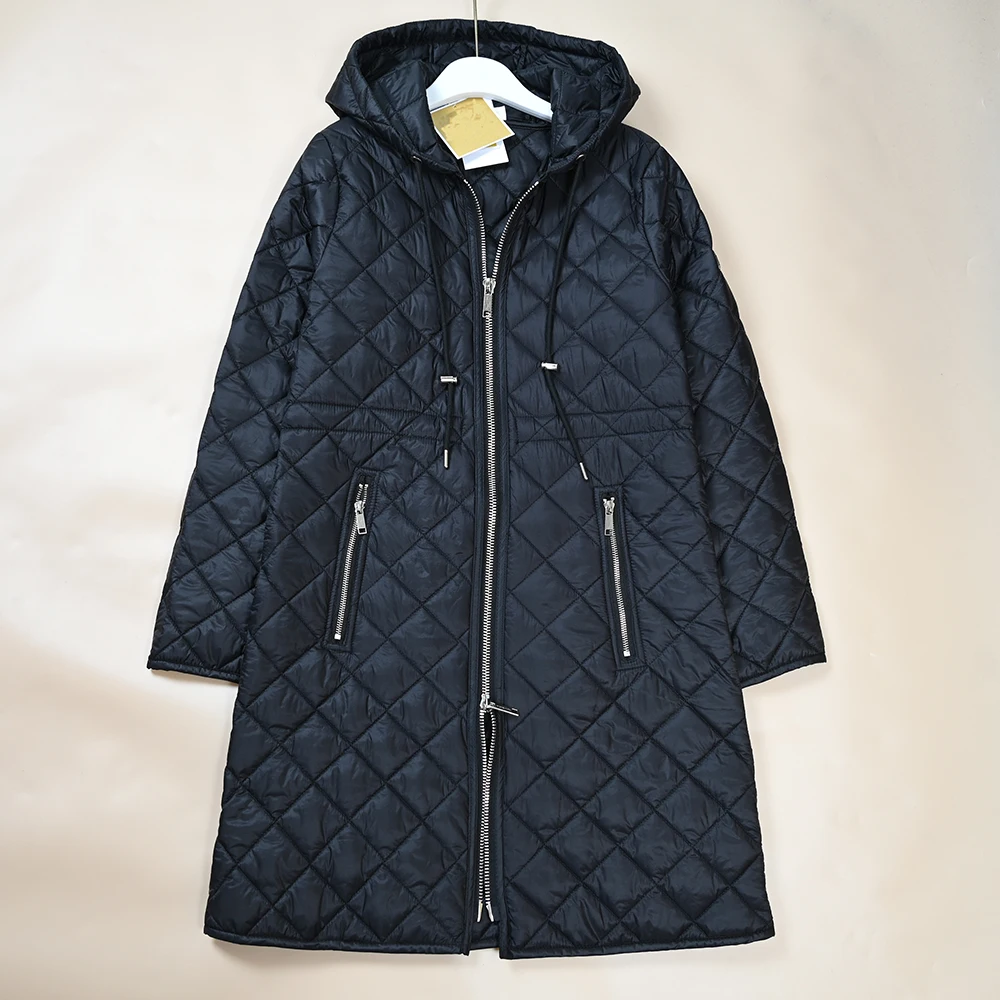 

Тонкое пуховое хлопковое женское пальто Jaet со стеганым ромбовидным узором, длинное пальто средней длины с капюшоном и застежкой на талии