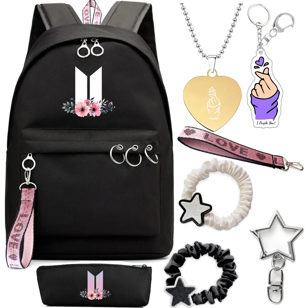 Alikpop Valentine\'s 8-Piece Anime Backpack Set with K-Pop Jewelry, Y2K Hair Accessory, and More - Durable & Stylish