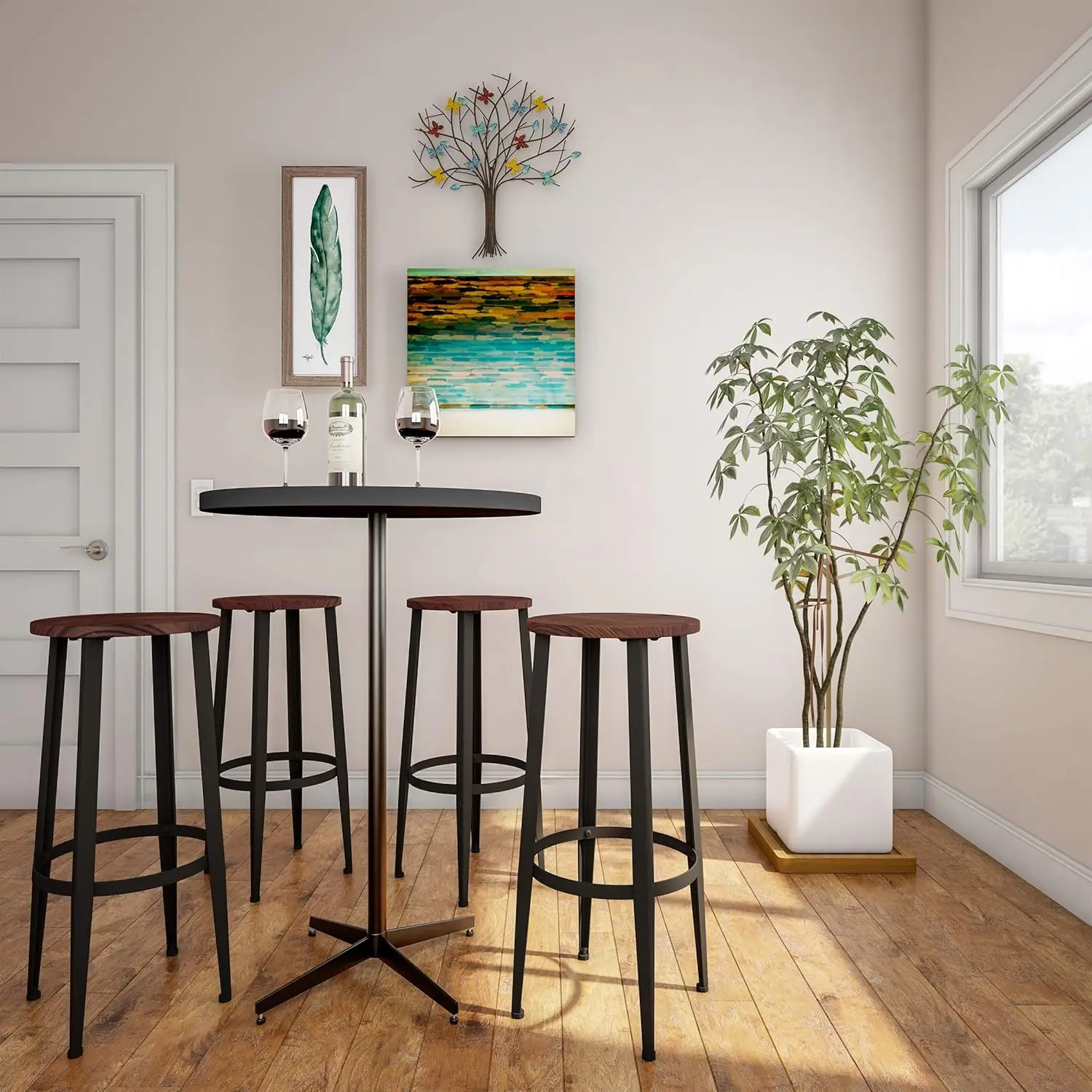 Bar Height Stools – Backless Barstool with Metal Base, Wood Seat – Seating for Kitchen or Dining Room