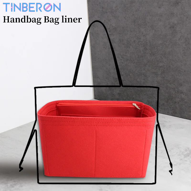 TINBERON Bags Organizer Fits For Tote Bag Lining Make up Bag Large Capacity Bag Insert Handbag Accessories Felt Cloth Bag Liner