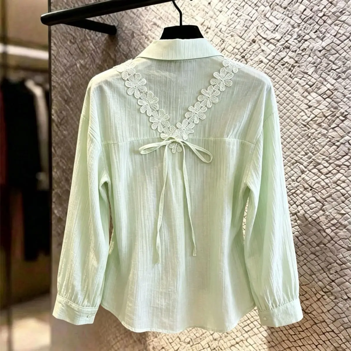 

Summer Lace Flower Back Strap Long Sleeve Sun Protection Shirt Thin Super Fairy Ice Silk Top Textured Sensation Outerwear