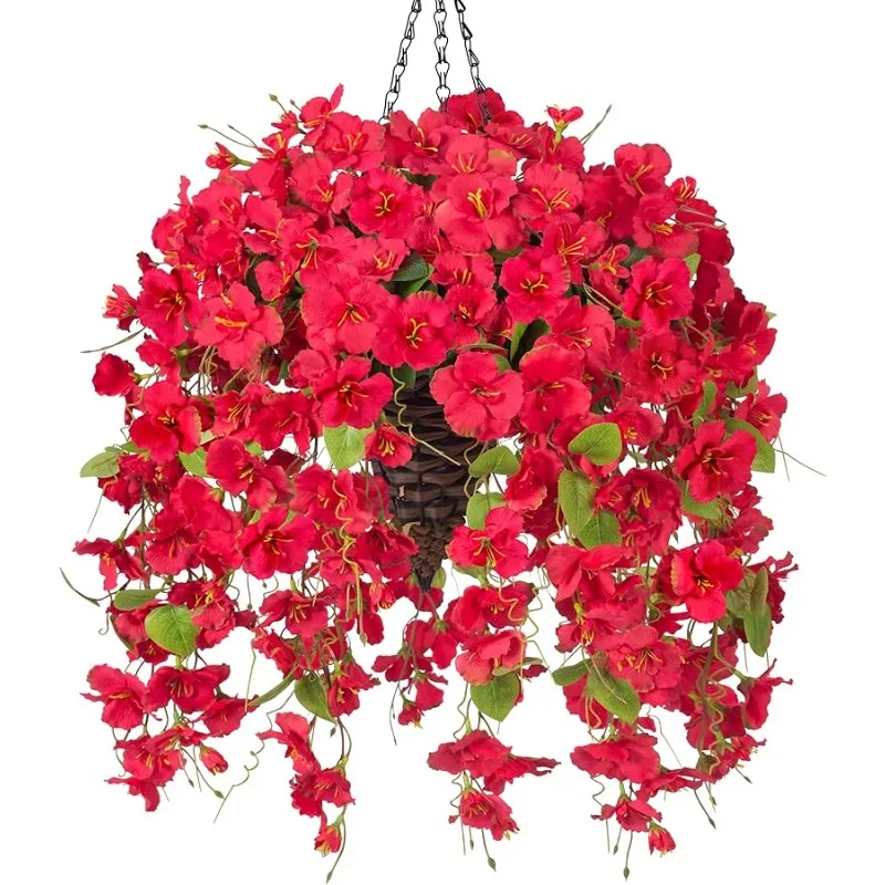

Artificial Faux Hanging Flowers Plant Baskets for Outdoors Decoration, Fake Hibiscus UV Resistance Realistic Silk Flower for Out