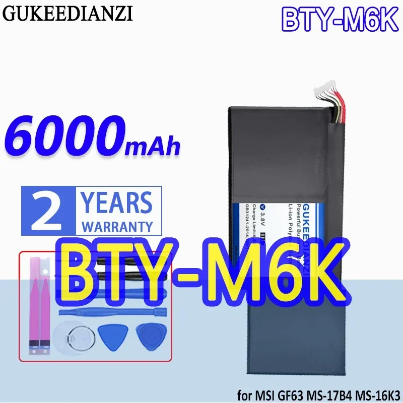 

High Capacity Replacement Battery6000mAh For MSI MS-17B4 MS-16K3 GS63VR-7RG GF63 Thin 8RD 8RD-031TH 8RC GF75 Thin 3RD