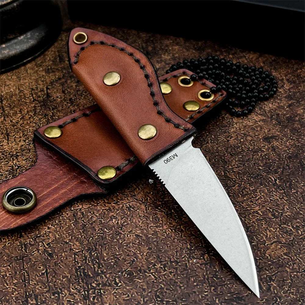 سكين M390 ذو نصل ثابت - أداة نجاة للتخييم والصيد في الهواء الطلق مع مقبض جلد البقر EDC للمشي لمسافات طويلة وصيد الأسنان #2